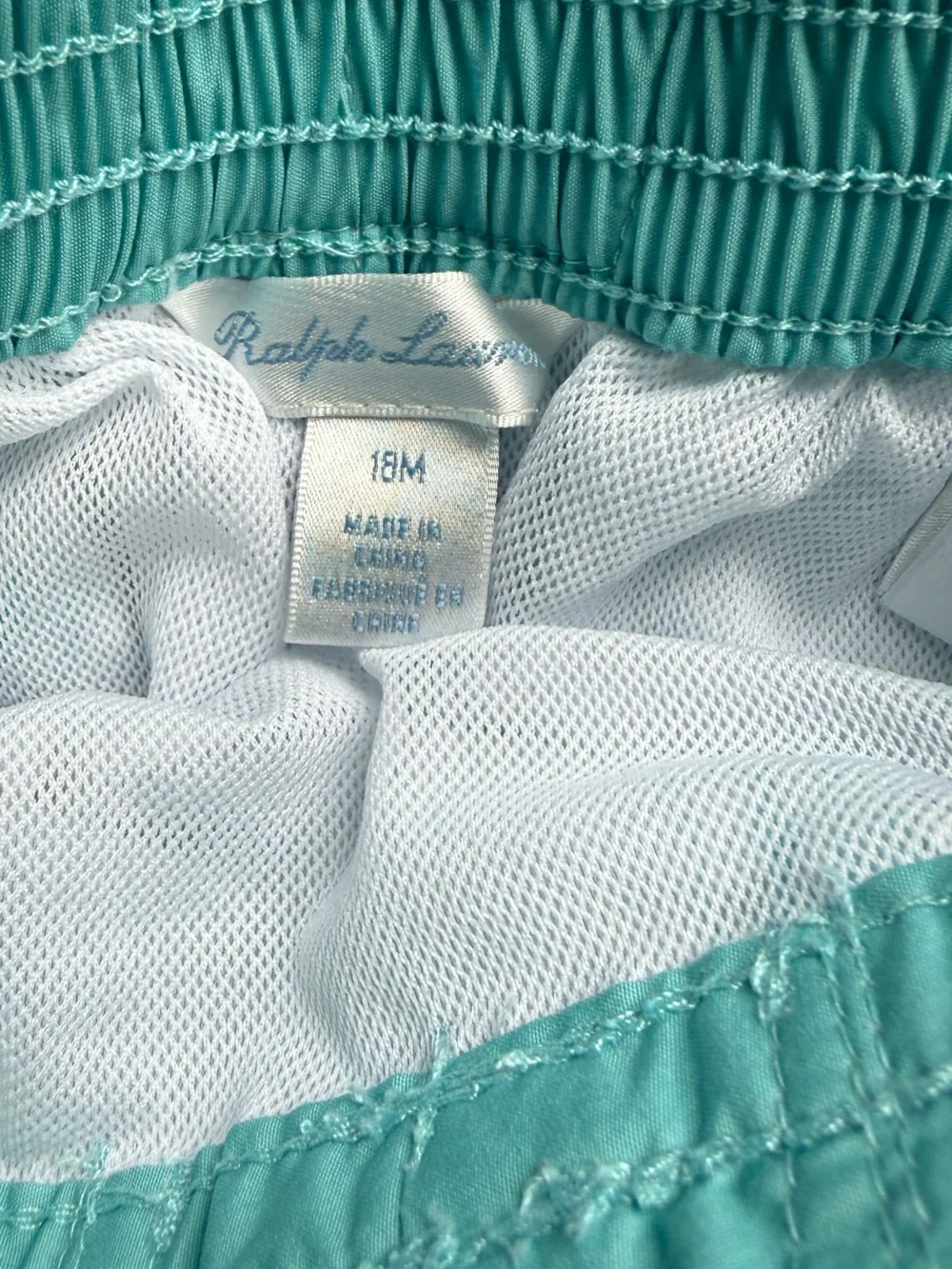 Ralph Lauren Toddler Swim Shorts in Aqua & White